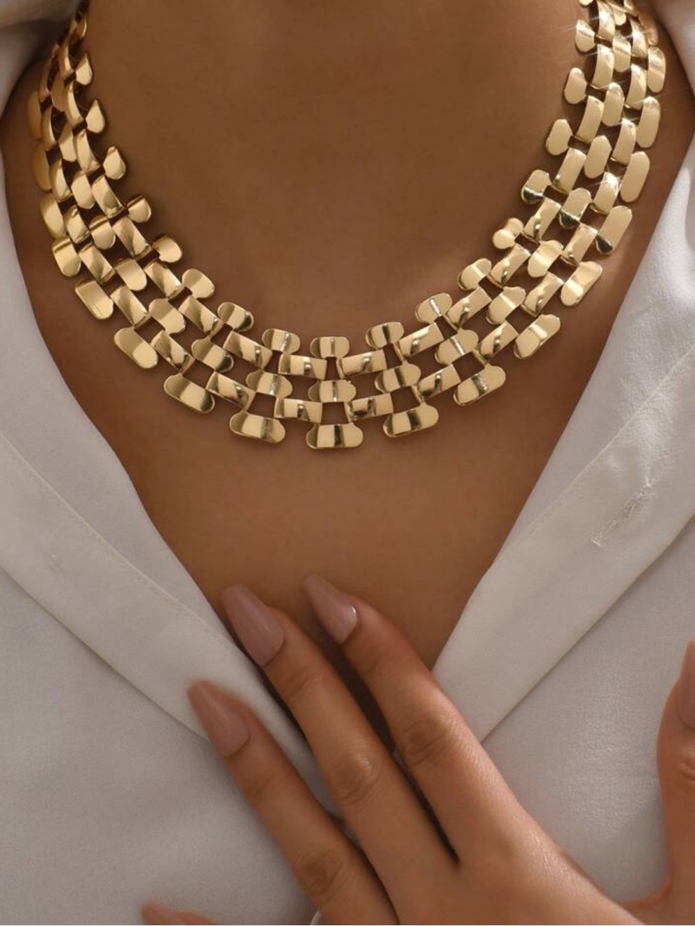 Gold Layered Link Collar Necklace